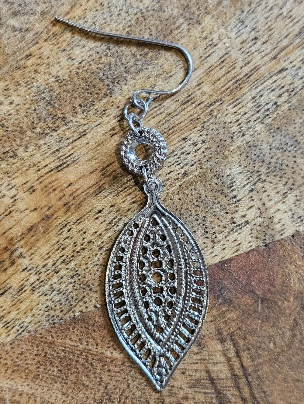 Silvertone Filigree Leaf Drop Earrings